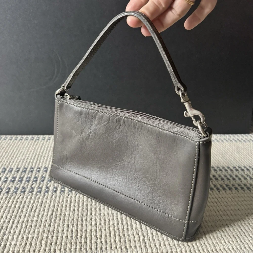 Y2K Vintage COACH 9311 Leather Accessory Pouch Dark Khaki Gray Mini Bag No HT